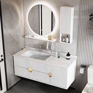 Light Luxury Bathroom Cabinet Bathroom Table Basin Wash Basin Cabinet Combination Simple Modern Smart round Mirror Cabinet Solid Wood