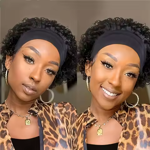 Short Headband Wig Human Hair Wigs Pixie Cut Curly Wig Colored 6 Inches Human Hair Machine Made