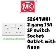 [2pc bundle!] MK 13A 2 GANG Switch Socket Outlet with Neon S2647WHI with/without PVC box