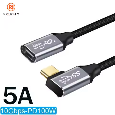 5A USB C Extension Cable Type C 3.1 PD100W Fast Charging Male to Female Cable Extender 90 Degree Elb