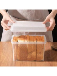 塑料麵包盒容器,1.6升大容量透明麵包盒帶蓋烤麵包盒密封鮮脆麵包存儲盒緊密麵包存儲容器塑料麵包保持器廚房食品