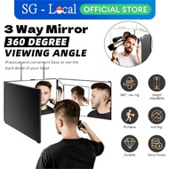 3 Way Mirror 360 Barber Mirror LED Makeup Mirror Adjustable Height USB Rechargeable Self Hair Cuttin