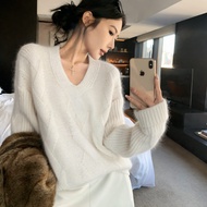 YUANYA | Cozy White Alpaca V-neck Sweater