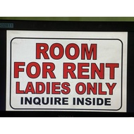 room for rent ladies only Made: By Hard PVC Plastic (like ATM and ID) 7.8x11 inches