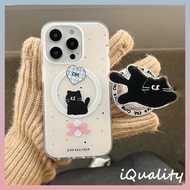‍ Color Dotted Bowknot Cat Magnetic Holder Phone Case iPhone 16 15 14 13 12 Pro Max i15 i16 Protecti