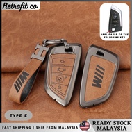 (E) Vintage Metal and Leather BMW Car Key Cover Full-Covered Retro Style 2022 BMW 2 4 Series I4 BMW 