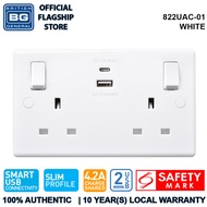 British General (822UAC) Moulded13A Switched Double 13A Socket with Type A and C Charger, 13A, 2 gang socket + 1 x USB t