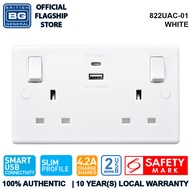 British General (822UAC) Moulded13A Switched Double 13A Socket with Type A and C Charger, 13A, 2 gan