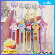 Three Sided Kids Toothbrush 3-12yrs Sanrio Pig Cartoon 360° Wraparound Deep Cleaning Ultra-fine Bris