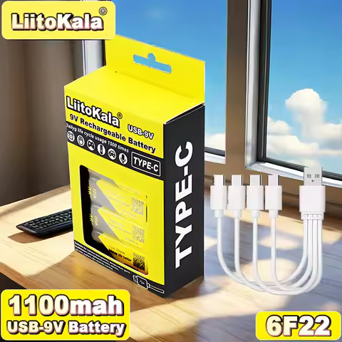 (USB-9V*4+cable*1) LiitoKala High Capacity USB Battery 9V 1100mAh Li-ion Battery For Toys Remote Con