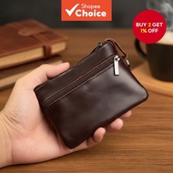 Vintage genuine leather coin case - compact wallet with card slots and key hook.