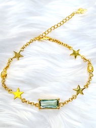 天然綠色碧璽配黃色藍寶石銀鍍金手鍊