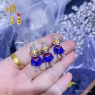Children Necklace Holiday Pure Silver Cartoon 999 Pendant Gift Burnt Blue Epoxy Pendant Diga Ultrama