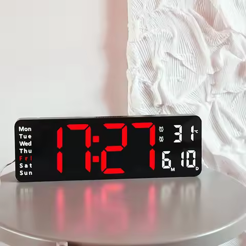 32x10.5cm LED Digital Clock Wall / Table Top Timing Clock w/ Remote Control USB Plug-in Date Week Te