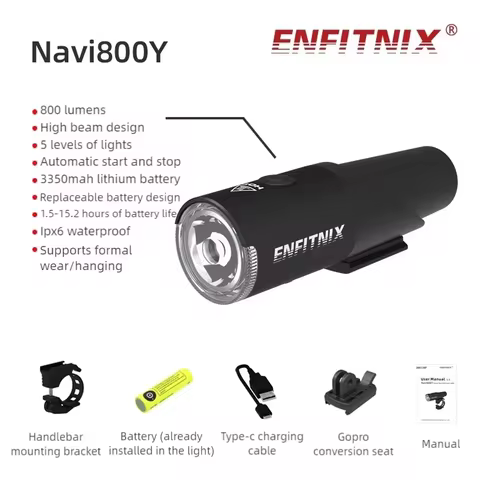 Enfitnix Navi800Y Bicycle Smart Headlight Road MTB Bike Headlight 800 Lumens Type-C Charge Waterproo