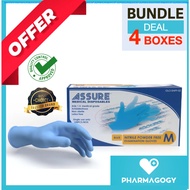 [BUNDLE OF 4] ASSURE Blue Soft Nitrile Powder Free Gloves, 100 Pcs/Box [M size] Assure Gloves