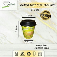 PAPER HOT CUP 6.5 OZ PRINT MOTIF JAGUNG JASUKE/CORN+TUTUP - isi 50 pcs