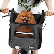 PetAmi Dog Bike Basket, Soft-Sided Ventilated Dog Bike Carrier Backpack, Dog Pet Bicycle Basket for Bike Handlebar, Small Medium Puppy Cat Kitten Car Booster Seat with Safety Strap (Dark Gray)