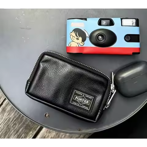 Porter Free Style Multi Coin Case Black Sheepskin Mini Small Coin Wallet Portable Multi Compartment 
