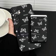 White Shiny Butterfly Pattern Luxury Fashion Vintage Faux Leather Card Holder Straight Edge Magic Cu