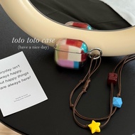 Ốp Lưng AirPods4 Retro Colorful Block Vỏ Bảo Vệ Cao Cấp Cho AirPods2 Pro3 Có Dây Đeo Cổ Chống Rơi Ch