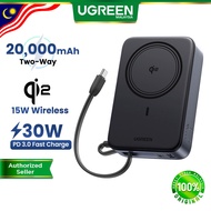 UGREEN 20000mAh Qi2 Magnetic Powerbank Magsafe 15W Wireless Fast Charging PD 30W USB-C Type-C Built 