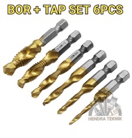 HANDTAP SET 6PCS HAND TAP MESIN DRILL & TAP BOR SET 6 PCS ALAT DRAT MATA BOR DRAT MESIN SET