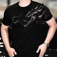 Naimo เสื้อยืดลายมังกรผู้ชายแฟชั่นสไตล์จีนเสื้อยืดผู้ชายลายมังกรคอกลมแขนสั้น
