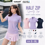 Vsmash Sportswear HALF ZIP High Quality Women's Sports T-Shirt - Lightweight Stretch Cool Gym Runnin