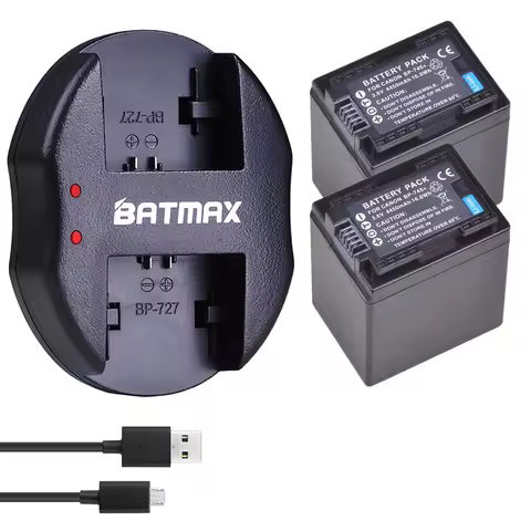 2Pcs BP-745 BP745 BP-727 BP727 Battery + USB Dual Charger for Canon HF R306 M506 R32 R48 R38 M52 M56