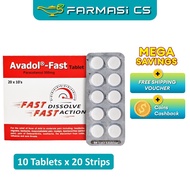 Avadol-Fast 500mg 10 Tablets x 20 Strips EXP:11/2028 [ Avadol Fast Paracetamol Farmasi CS ]