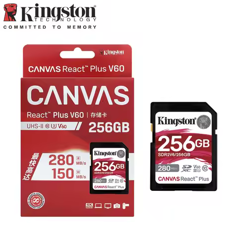 Kingston Canvas React Plus V60 SD Memory Card for 4K Professional UHS-II Cameras 128GB 256GB 512GB V