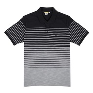 camel active Men Short Sleeve Polo-T in Regular Fit with Multistripe in Black Cotton Slub 280-SS23H1061