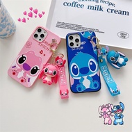 For Huawei Y9A Y9S Y8S Y8P Y7P Y6P Y5P Y7A Y5 Prime 2018 2019 P Smart 2021 Case Cartoon Stitch and Angie Phone Casing Soft Silicone Protective Cover With Toy Key Chain Wrist strap