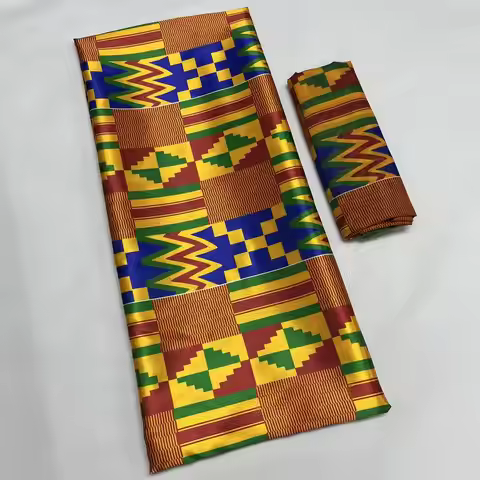 Good Quality 4 Yards African Satin Silk Fabric with 2 Yards Chiffon Creative Digital Print Silk Fabr
