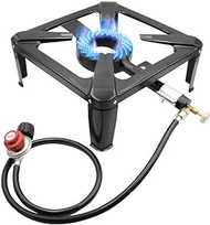 Camping Stove - Portable Propane Stove Burner Gas Cooker, with Adjustable 0-20PSI Regulator Hose, Heavy Duty Iron Cast Gas Boiling Ring BBQ Grill with Detachable Legs for Camp Patio RV Cooking Outdoor