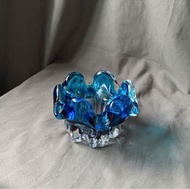 {{ 老叢 }} 🚬 早期藍色花朵厚胎玻璃煙灰缸/燭台