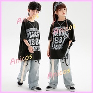 Boys Hip Hop Dance Loose Vintage Distressed T Shirt Cool Streetwear Performance Outfit Kids Fashion