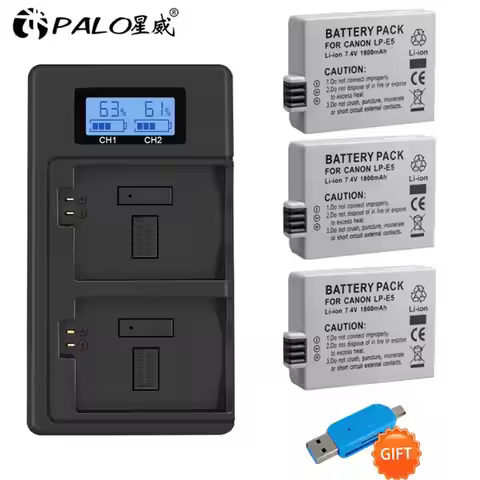 7.4V 1800mAh LP-E5 LPE5 LP E5 Camera Battery+LCD Charger For Canon EOS EOS Rebel XS, Rebel T1i, Rebe