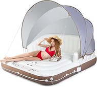 Goplus Inflatable Pool Float with Canopy, 71”x71” Floating Lounge Island w/UPF50+ Retractable Remova