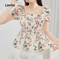 Casual Ditsy Floral Ruffle Hem Spring/Summer Multicolor Blouse for Women L134ED445