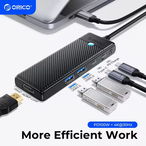 ORICO USB C HUB Type-C Docking Station to HDMI-com USB 3.0 Adapter 4K30Hz PD100W Card Read Splitter 