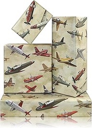 Airplane Wrapping Paper,4 Sheets Fighter Jet Military Airplane Themed Designs Wrapping Paper Folded 