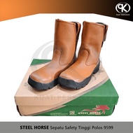 STEEL HORSE 9599 Plain High Safety Shoes Welding Safety Shoes Boots Slip-On Brown SNI