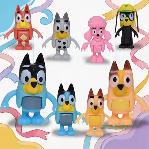 8pcs Set Bluey Family & Friends Action Figures Poseable Collectible Toys Best Birthday Gift for Fans