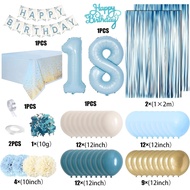 18th Birthday Decorations for Boys Girls, Blue Happy 18th Birthday Decorations Light Blue White Gold
