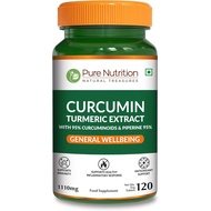 Pure Nutrition Curcumin Turmeric with 95% Curcuminoids | 120 Veg Tabs | Curcumin plement with rine.