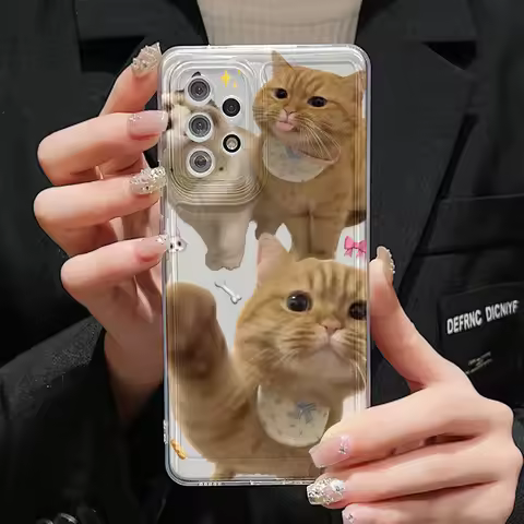 Cute Cat Clear Case For Samsung A54 5G A55 A53 A52S 5G A33 A13 A34 A35 S24 Ultra S23 S22 S21 S20 FE 