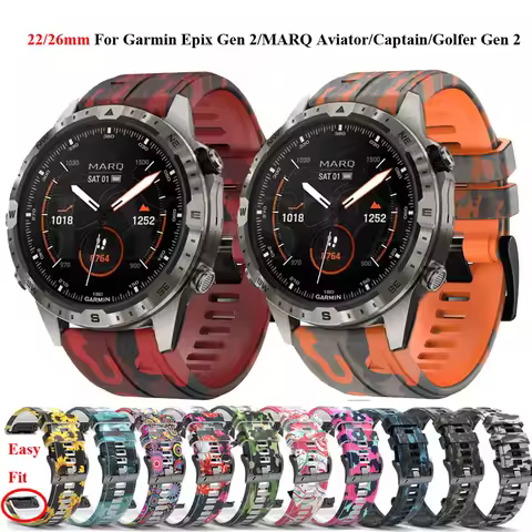 Hot 22mm Camouflage Silicone Watchband For Garmin MARQ Adventurer/Athlete/Golfer/Captain/Aviator Epi