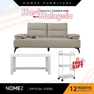 [HARI MALAYSIA COMBO] KitchenZ 6.4FT 2 Seater Pet Friendly Leather Adjustable Sofa Coffee Table 3-Ti